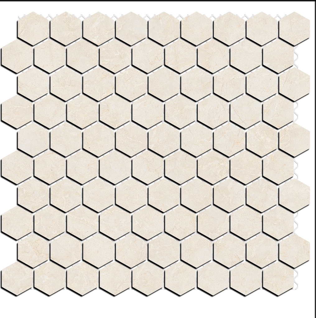 MTO Honed marble 1-1/4" hexagon mosaic in 'Crema Marfil'