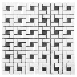 [MMBS0HA] Honed marble spiral field mosaic in 'Carrara White'