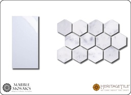 [XKMMH1HC] Honed marble 1-1/4&quot; hexagon field mosaic in 'Carrara White'
