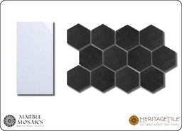 [XKMMH1HJ] Honed marble 1-1/4&quot; hexagon field mosaic in 'Jet Black'