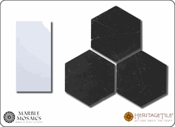 [XKMMH3HJ] Honed marble 3&quot; hexagon field mosaic in 'Jet Black'