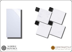 [XKMMZ0HC] Honed marble Zanzabar field mosaic in 'Carrara White' with 'Jet Black' dot