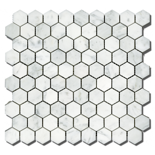 [MMBH1HA] Honed marble 1-1/4" hexagon mosaic in 'Carrara White'