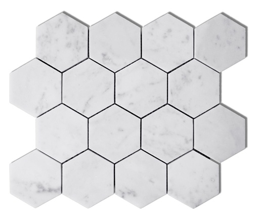 [MMBH3HA] Honed marble 3" hexagon mosaic in 'Carrara White'